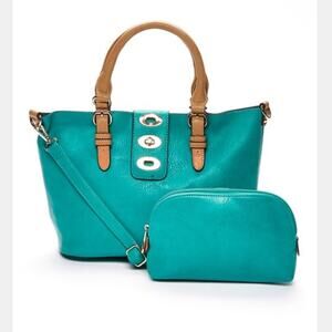 NWT Rimen &Co Seafoam Turnlock Tote and Rounded Pouch
